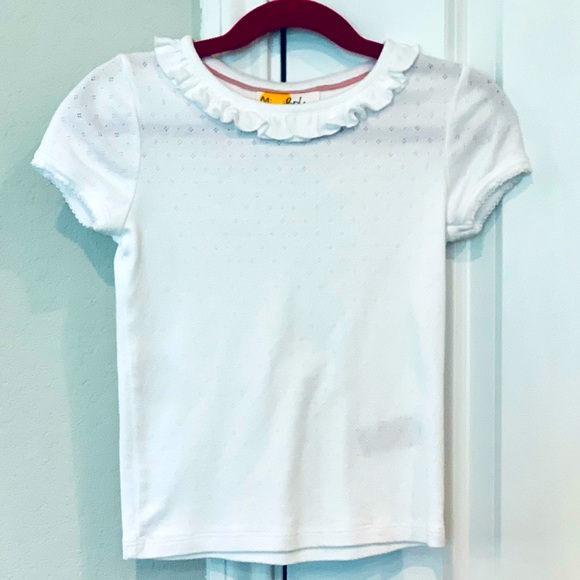 NEW Mini Boden White Eyelet Ruffle Trim Short Sleeve Top Size 6-7Y - Picture 2 of 9